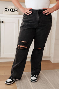 Black High Rise Rigid Magic 90's Distressed Straight Jeans by Judy Blue