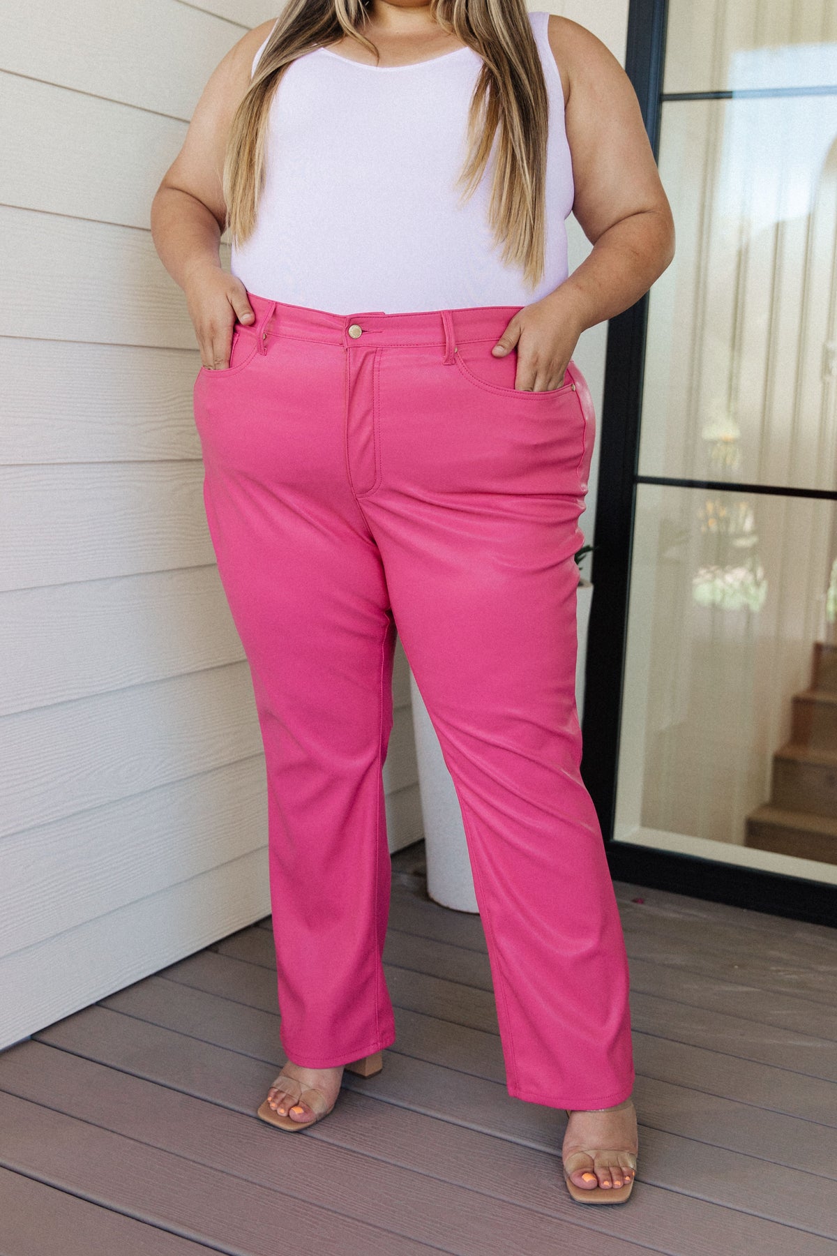 Control Top Faux Leather Pants in Hot Pink by Judy Blue